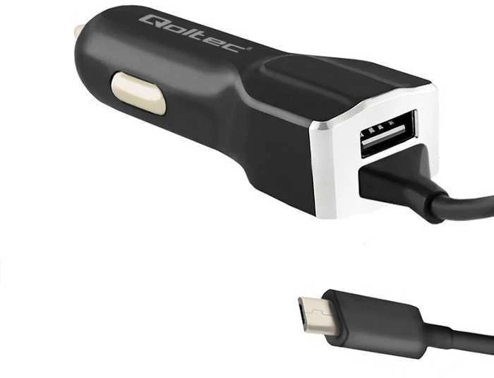 QOLTEC 50143 Automobilinis įkroviklis 12V-24V 5V/3.4A USB + mikro USB