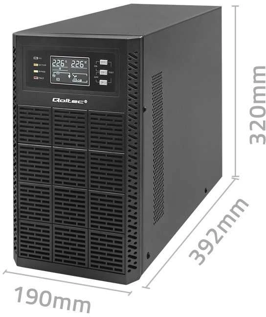 QOLTEC 52282 Nepertraukiamo maitinimo šaltinis UPS / 3kVA / 3000W / Galios koeficientas 1.0 / LCD / EPO / USB / Prisijungęs