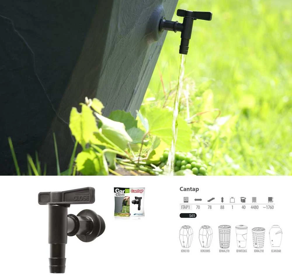 Prosperplast kranelis lietaus vandens talpai CANTAP 1, juodas