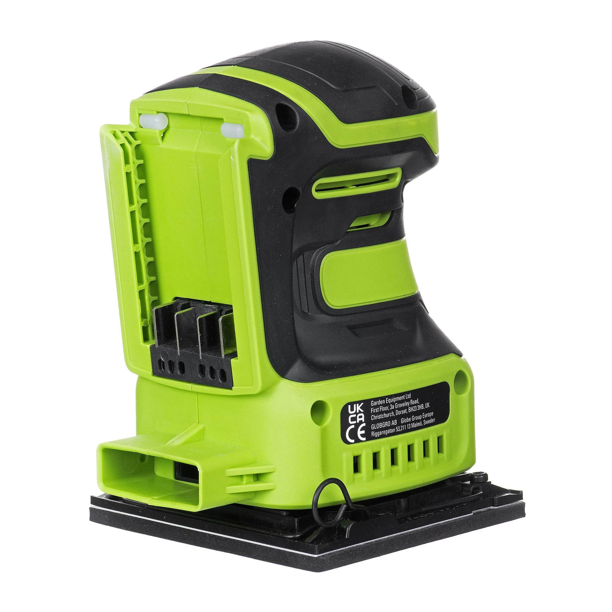 Greenworks G24SS14 akumuliatorinis šlifuoklis, galinis vaizdas