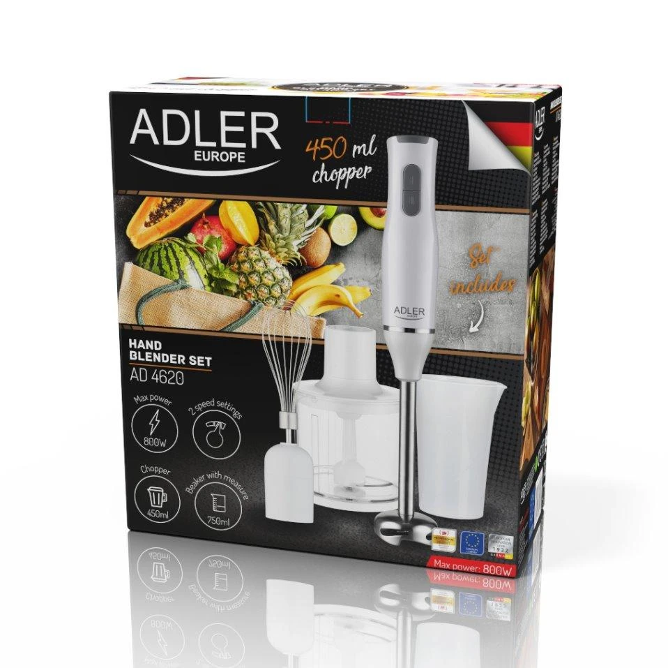 Adler | Rankinis maišytuvas set | AD 4620 | Hand Maišytuvas | 800 W | Greičių skaičius 2 | Chopper | Baltas