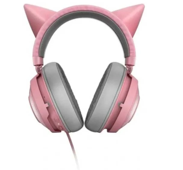 Žaidimų Ausinės Razer Kraken Kitty Edition Quartz, Chroma RGB, ANC mikrofonas, THX erdvinis garsas, USB jungtis, rožinės
