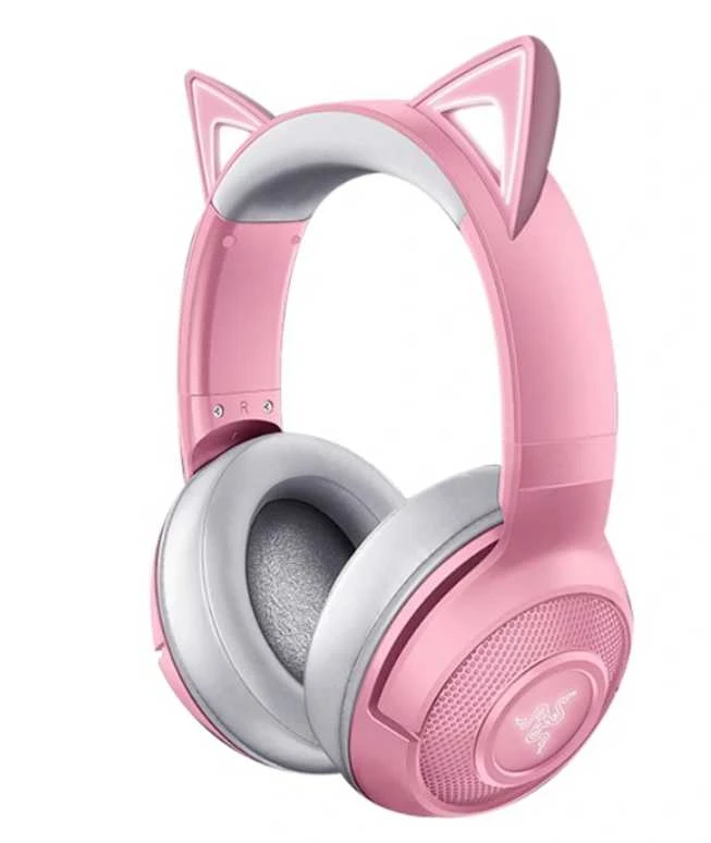 Žaidimų Ausinės Razer Kraken Kitty Edition Quartz, Chroma RGB, ANC mikrofonas, THX erdvinis garsas, USB jungtis, rožinės