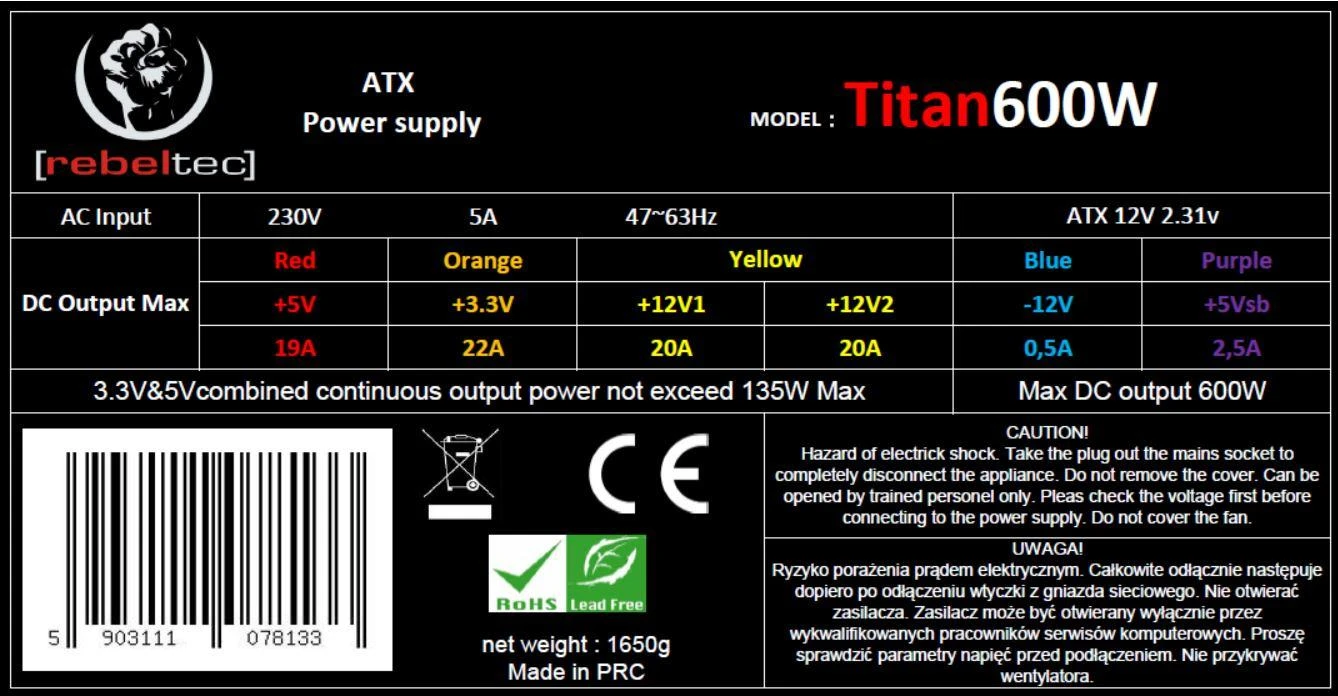 Rebeltec TITAN 600W