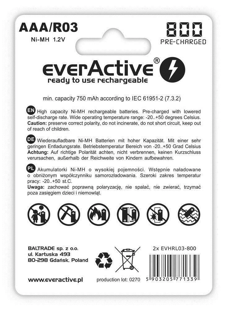 EverActive Ni-MH R03 AAA baterijų pakuotės nugarėlė