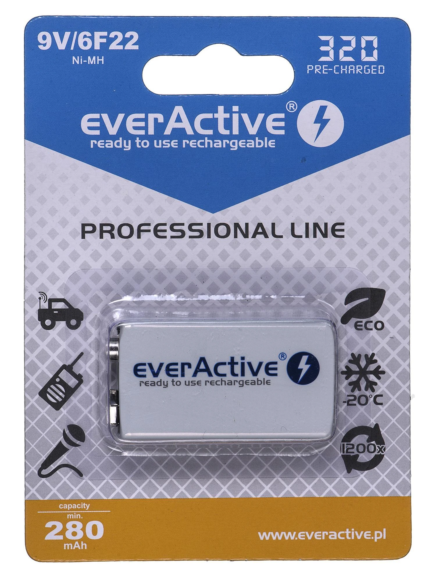 everActive Professional paruoštas naudojimui 9V 320mAh akumuliatorius, 1 vnt.