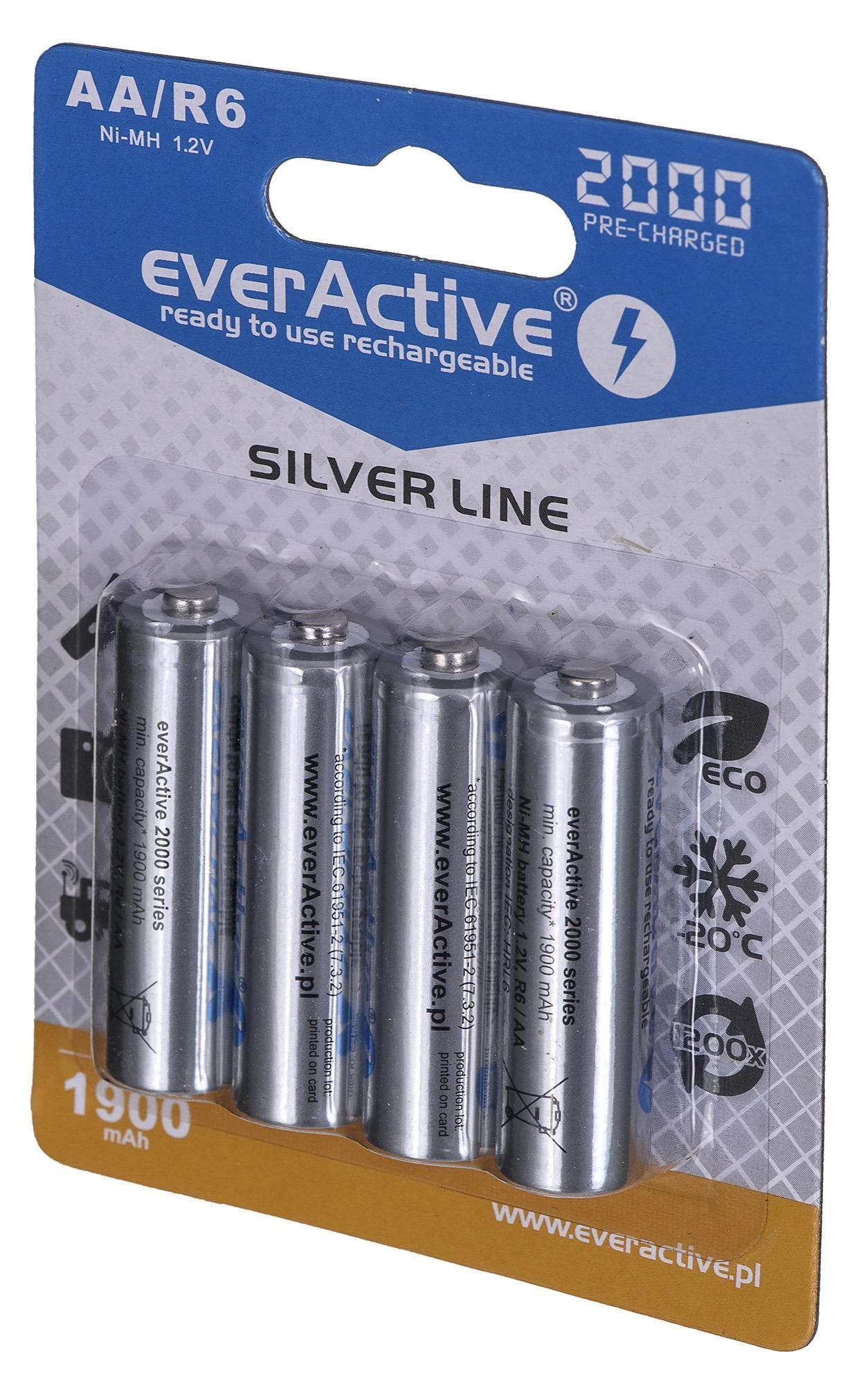 Baterija - „everActive Ni-MH R6 AA“ 2000 mAh „Sidabrinis Line 1.2V“