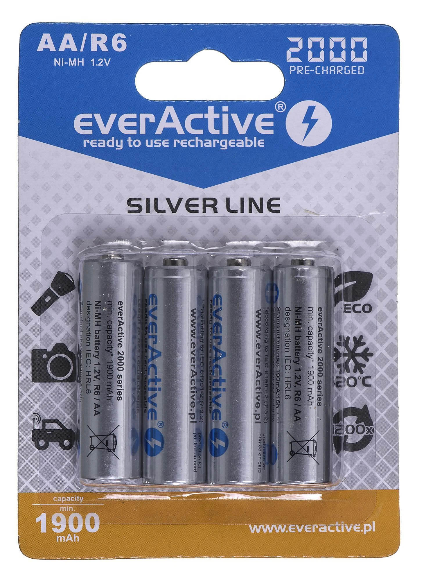 Baterija - „everActive Ni-MH R6 AA“ 2000 mAh „Sidabrinis Line 1.2V“