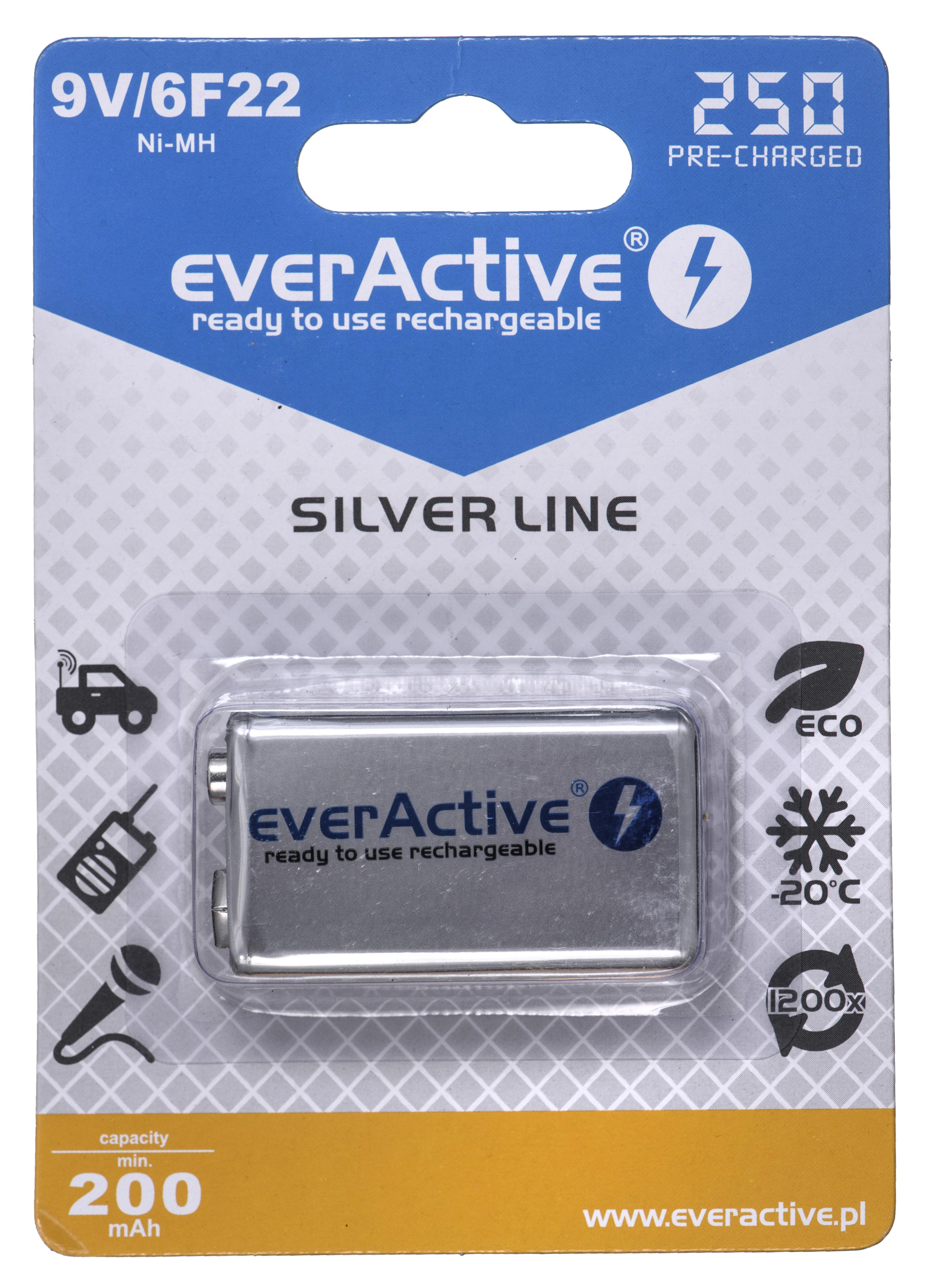 everActive Silver Line 9V akumuliatorius pakuotėje