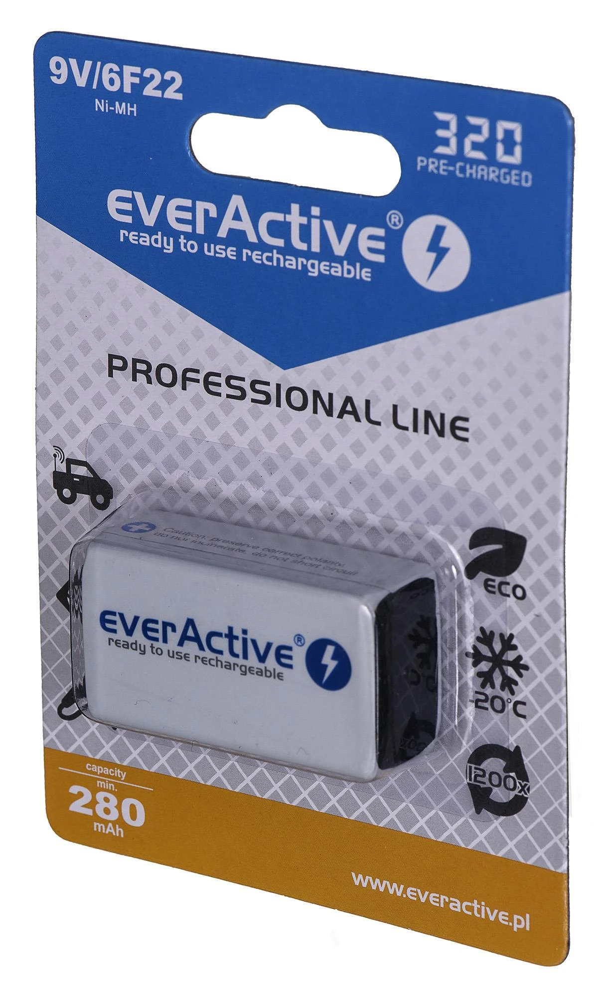 everActive Professional paruoštas naudojimui 9V 320mAh akumuliatorius, 1 vnt.