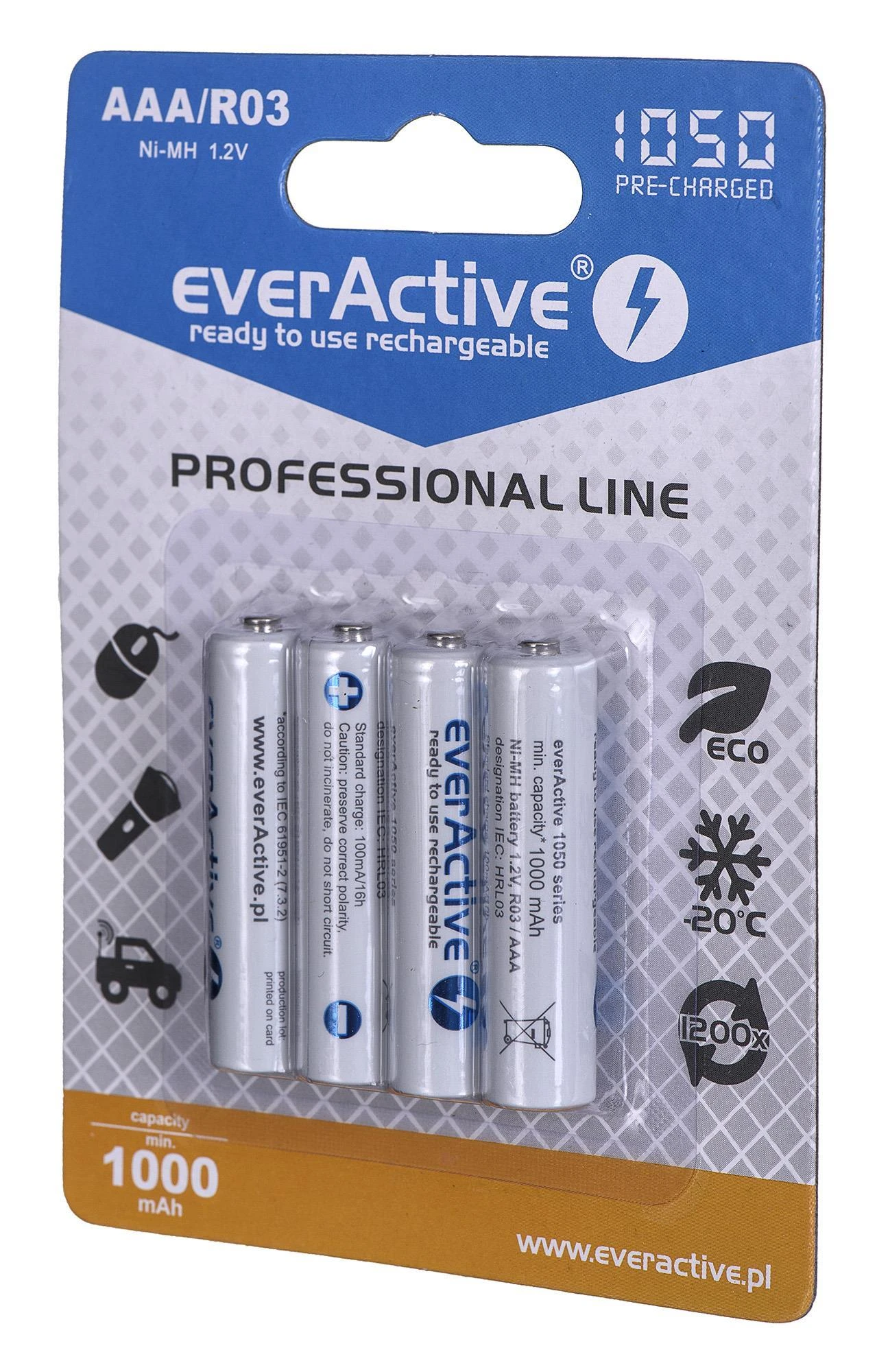 Įkraunamos baterijos everActive Ni-MH R03 AAA 1050 mAh Professional Line