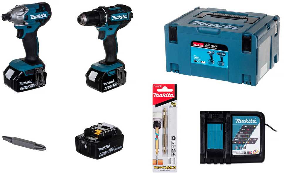 Įrankių rinkinys Makita DLX2339JX1 (DDF482 + DTD156); 18 V; 3x5,0 Ah akum.