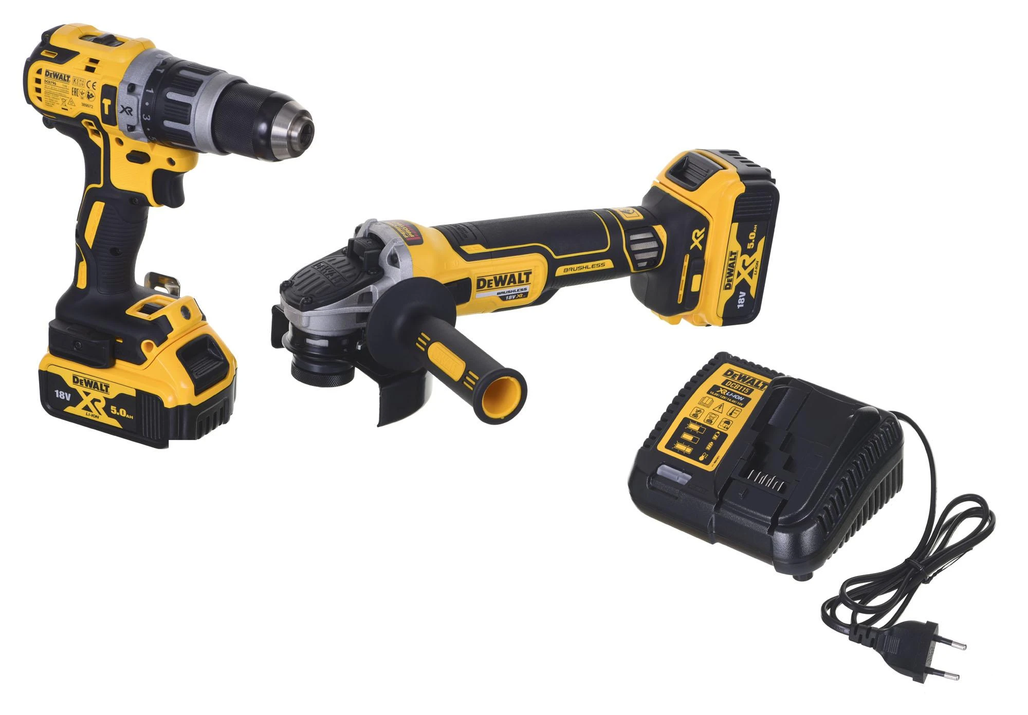 DeWalt įrankių rinkinys Combo 18V DCD796 + DCG405 + 2x5,0Ah DCK2080P2T (DCK2080P2T-QW)