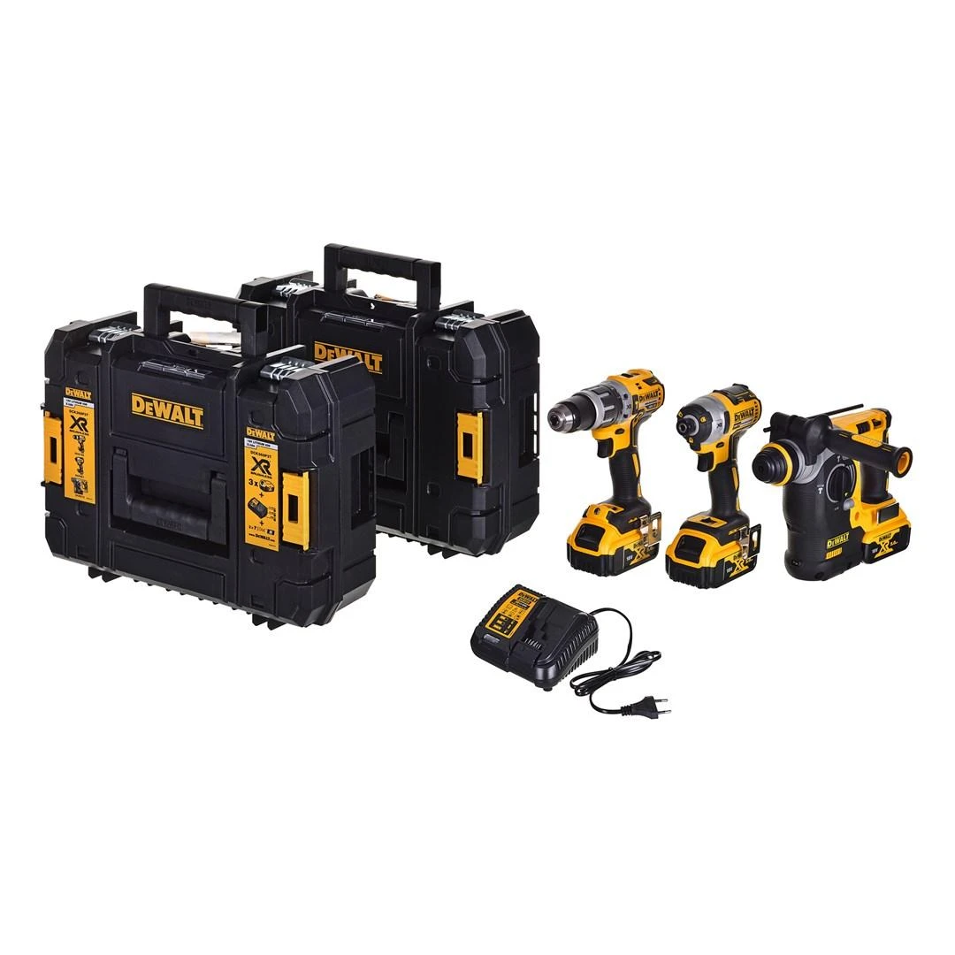 Akumuliatorinių įrankių rinkinys DEWALT DCK368P3T, DCD796 + DCF887 + DCH273 | 18V | 3x4.0Ah | 2xTSTAK II