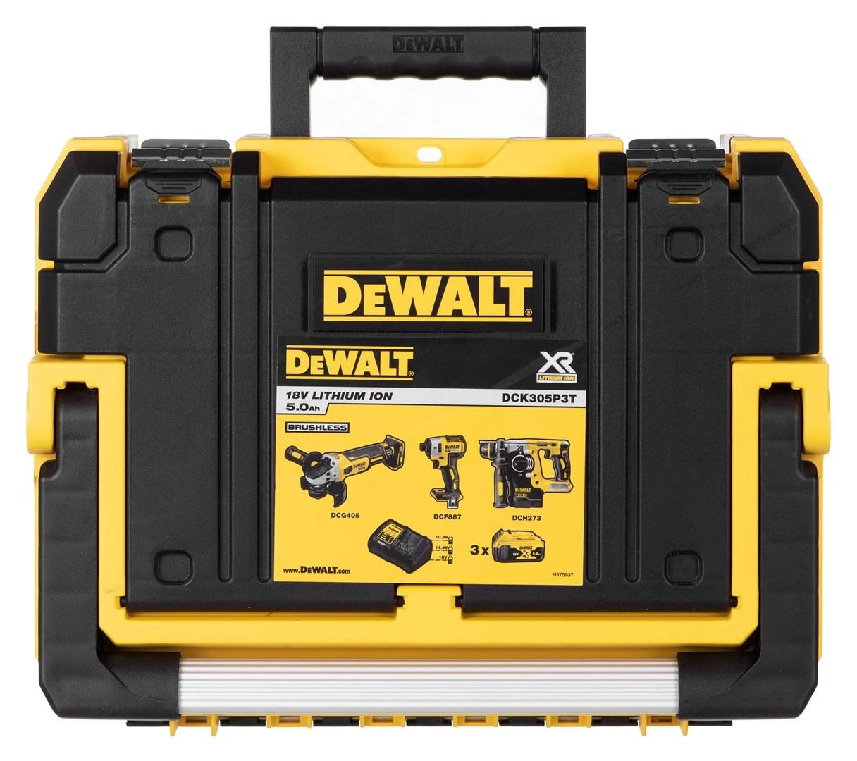 Įrankių rinkinys DeWalt DCK305P3T-QW (DCH273 + DCG405N + DCF887N); 18 V; 3x5,0 Ah akum.
