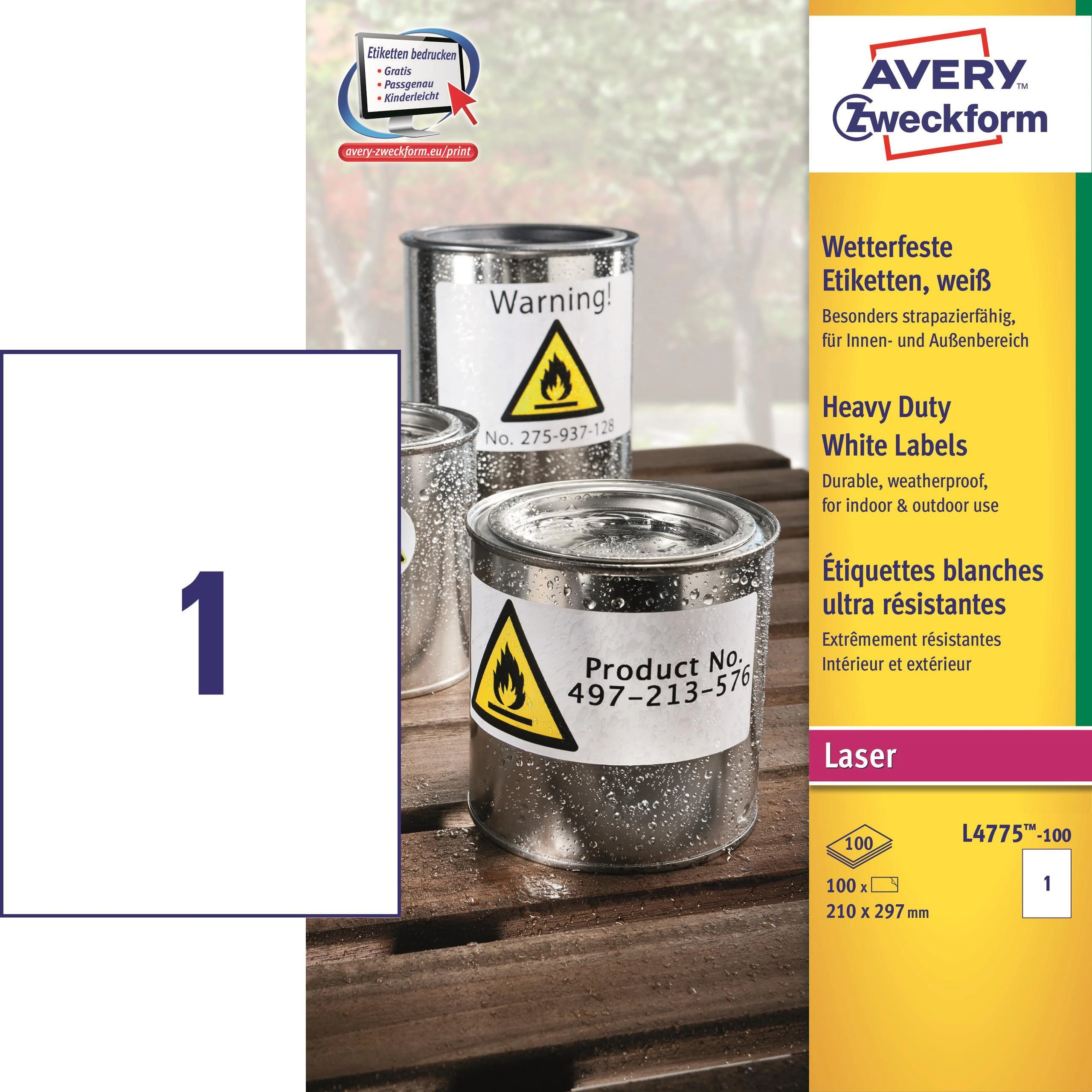 Avery Zweckform LABEL.ZF 4775 ŠIAURĖS MUITAS 210X297 100ARK USUVAL ETIKETĖ - L4775- 100