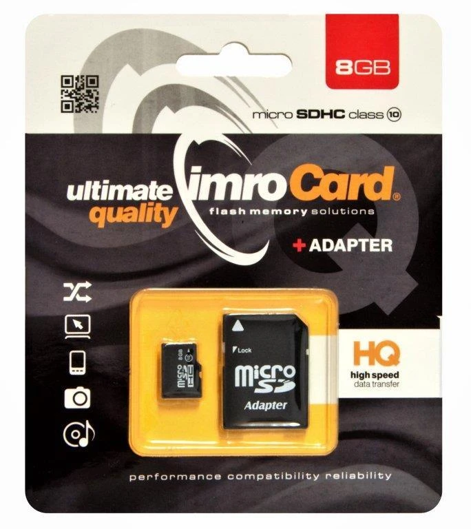 Imro atminties kortelė 8GB Micro SDHC cl. 10 + adapteris