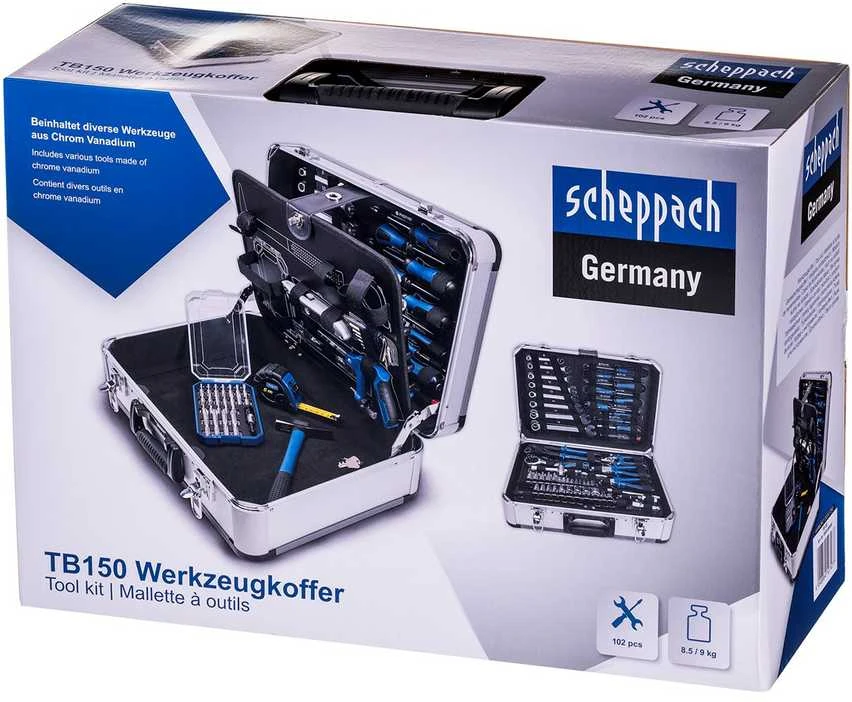 Rankinių įrankių rinkinys TB150 metaliniame lagamine 101 vnt, Scheppach