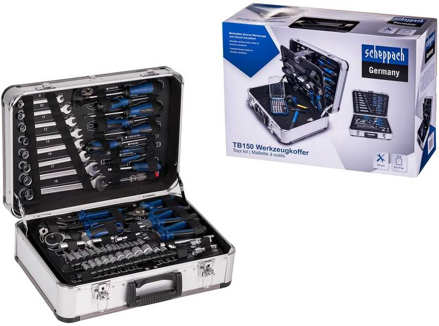 Rankinių įrankių rinkinys TB150 metaliniame lagamine 101 vnt, Scheppach