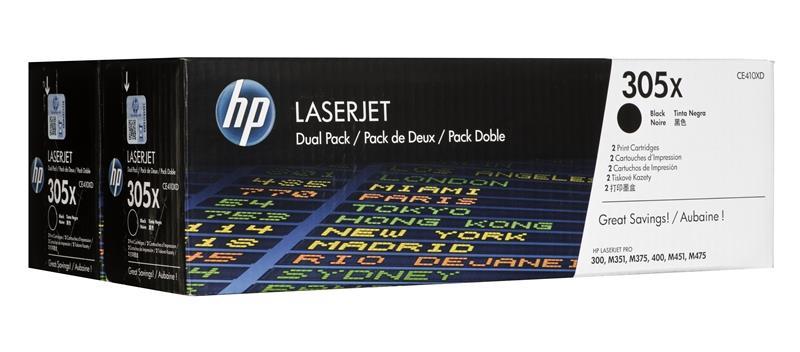„Hewlett Packard“ (HP) HP 305X 2 didelės talpos juodos originalios „LaserJet“ tonerio kasetės (4000 puslapių viena kasetė)