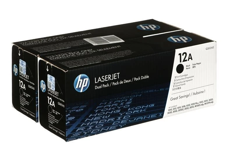 Hewlett Packard (HP) HP 12A 2 pak. Juodas Toneris kasetė, 2x2000 puslapių, skirta LaserJet 1018,1020,3020,3030,3055