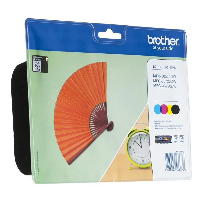 BROTHER LC-129XLVALBP rašalo kasetė juoda ir trispalvė standartinė talpa bk: 2.400 cl: 1.200 puslapių 1 pakuotės lizdinė plokštelė be signalizacijos