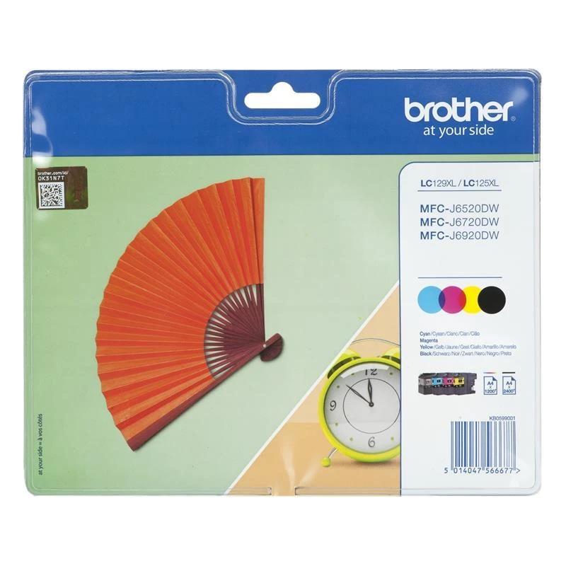 BROTHER LC-129XLVALBP rašalo kasetė juoda ir trispalvė standartinė talpa bk: 2.400 cl: 1.200 puslapių 1 pakuotės lizdinė plokštelė be signalizacijos