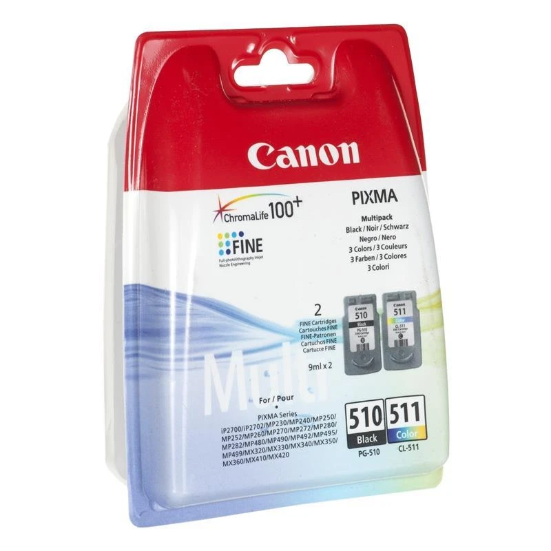 CANON 1LB PG-510 / CL-511 rašalo kasetė juodas ir spalva standartinė talpa juoda: 240 puslapių spalva: 244 puslapiai sudėtinė pakuotė