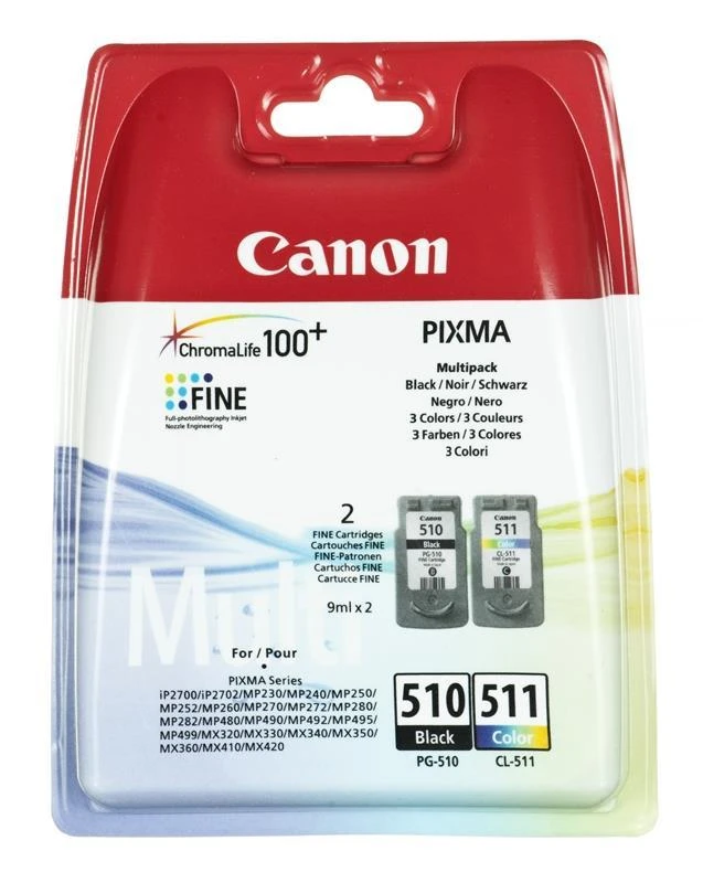 CANON 1LB PG-510 / CL-511 rašalo kasetė juodas ir spalva standartinė talpa juoda: 240 puslapių spalva: 244 puslapiai sudėtinė pakuotė