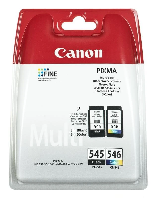 CANON 1LB PG-545 / CL-546 rašalo kasetė juodas ir spalva standartinė talpa bk: 180p cl: 180p 2 pakuočių lizdinė plokštelė be signalizacijos