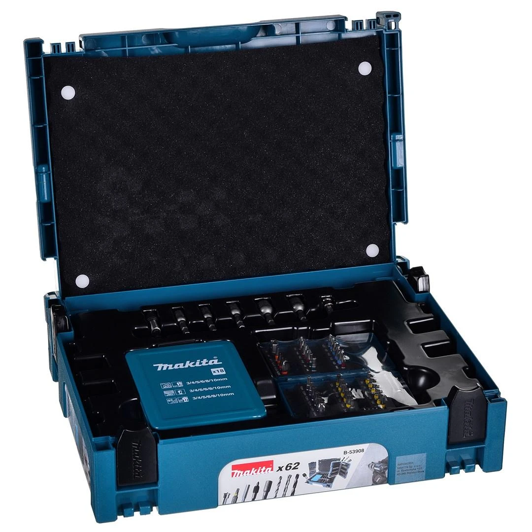 Makita sukimo antgalių ir grąžtų rinkinys 62 vnt. B-53908 MAKPAC lagamine