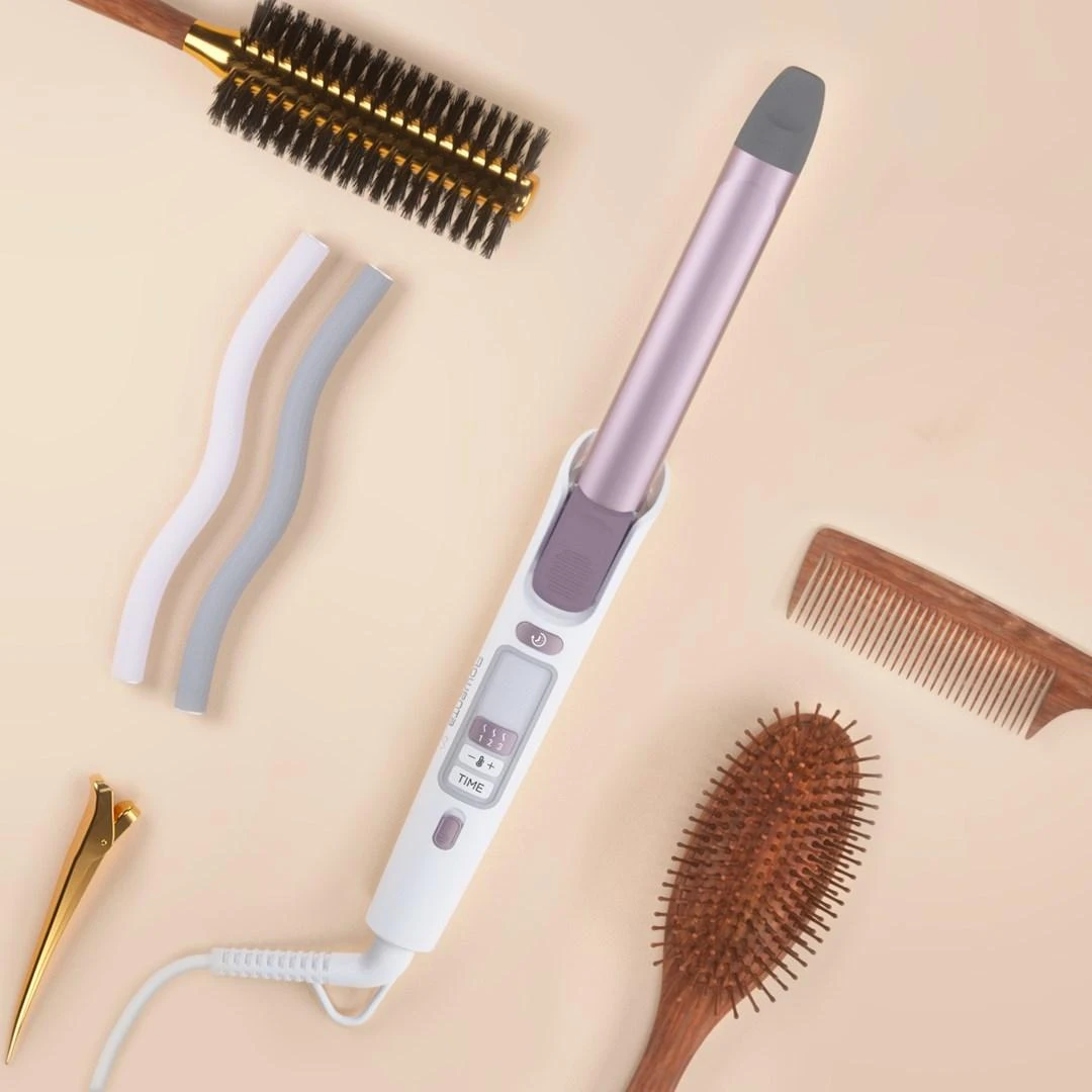 Rowenta Hair Suktukas CF3460F0 Keraminė šildymo sistema, Statinės skersmuo 25 mm, Temperatūra (min) 130 °C, Temperatūra (maks.) 200 °C, Šildymo lygių skaičius 8, Ekranas LCD, Snow baltas/metal cinamono rožinė