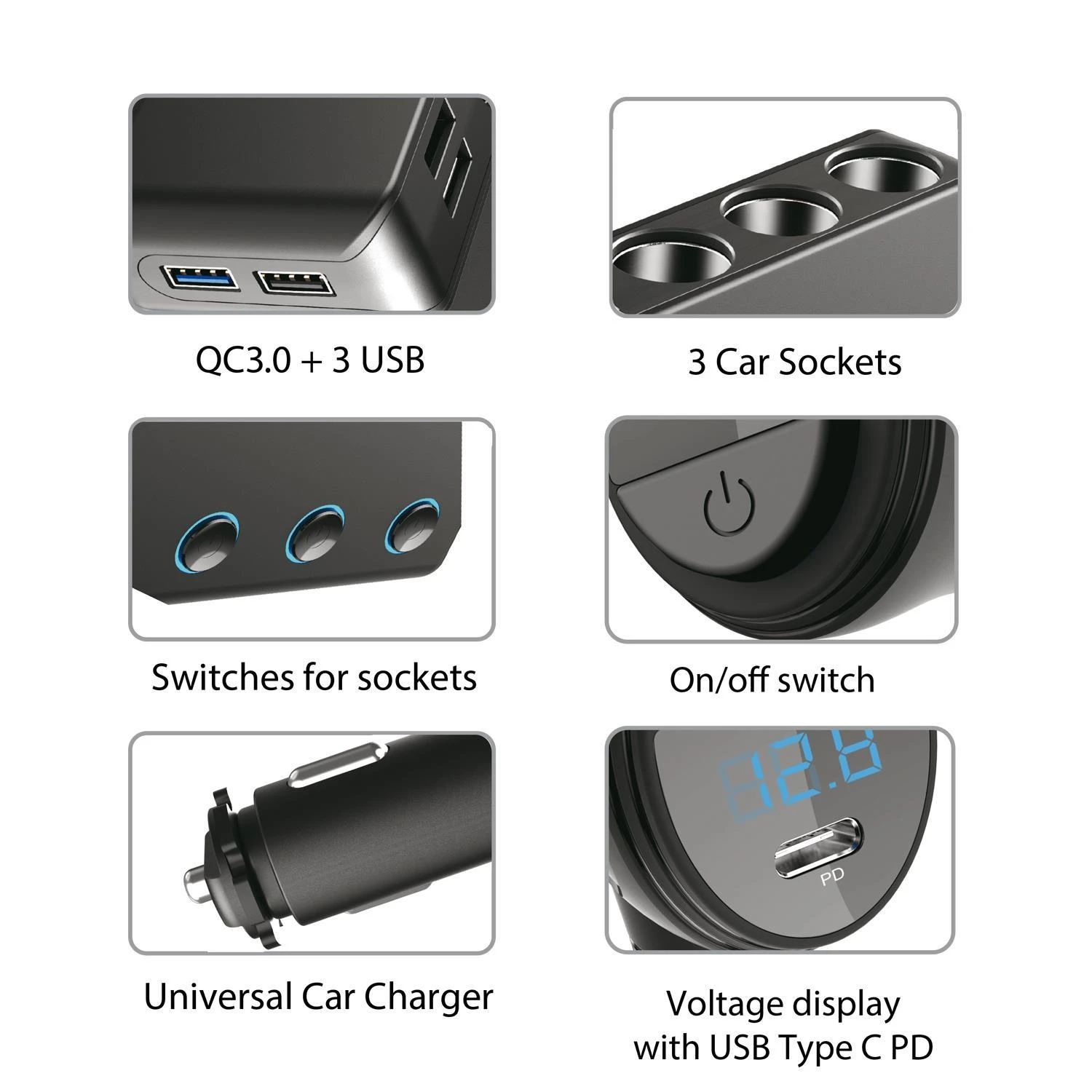 MACLEAN MCE218 Maclean MCE218 UŽDUOTĖS LIZDAS 12-24V 4xUSB PD QC