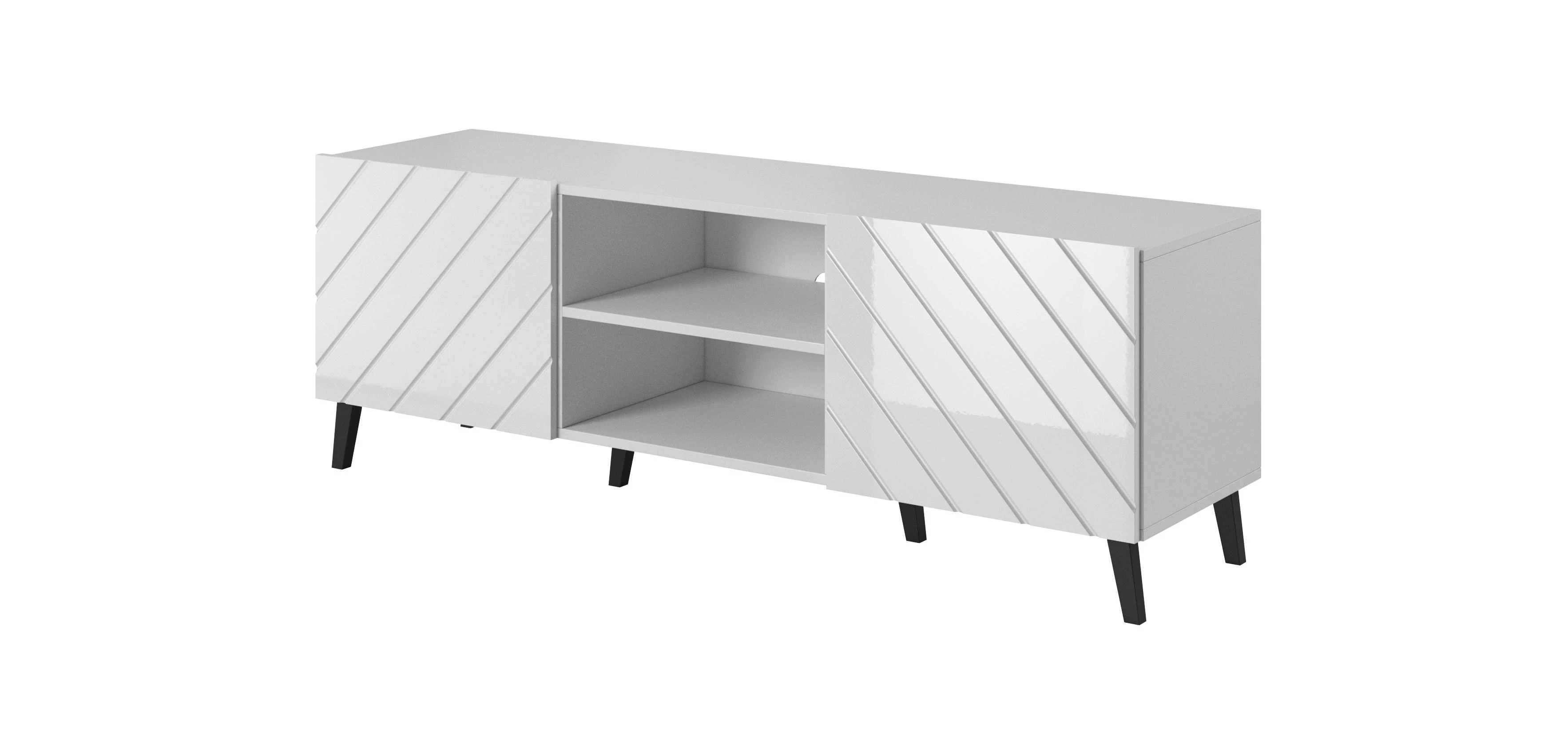 Cama Meble Televizoriaus Spintelė - Abeto 150x42x52 Balta Blizgi