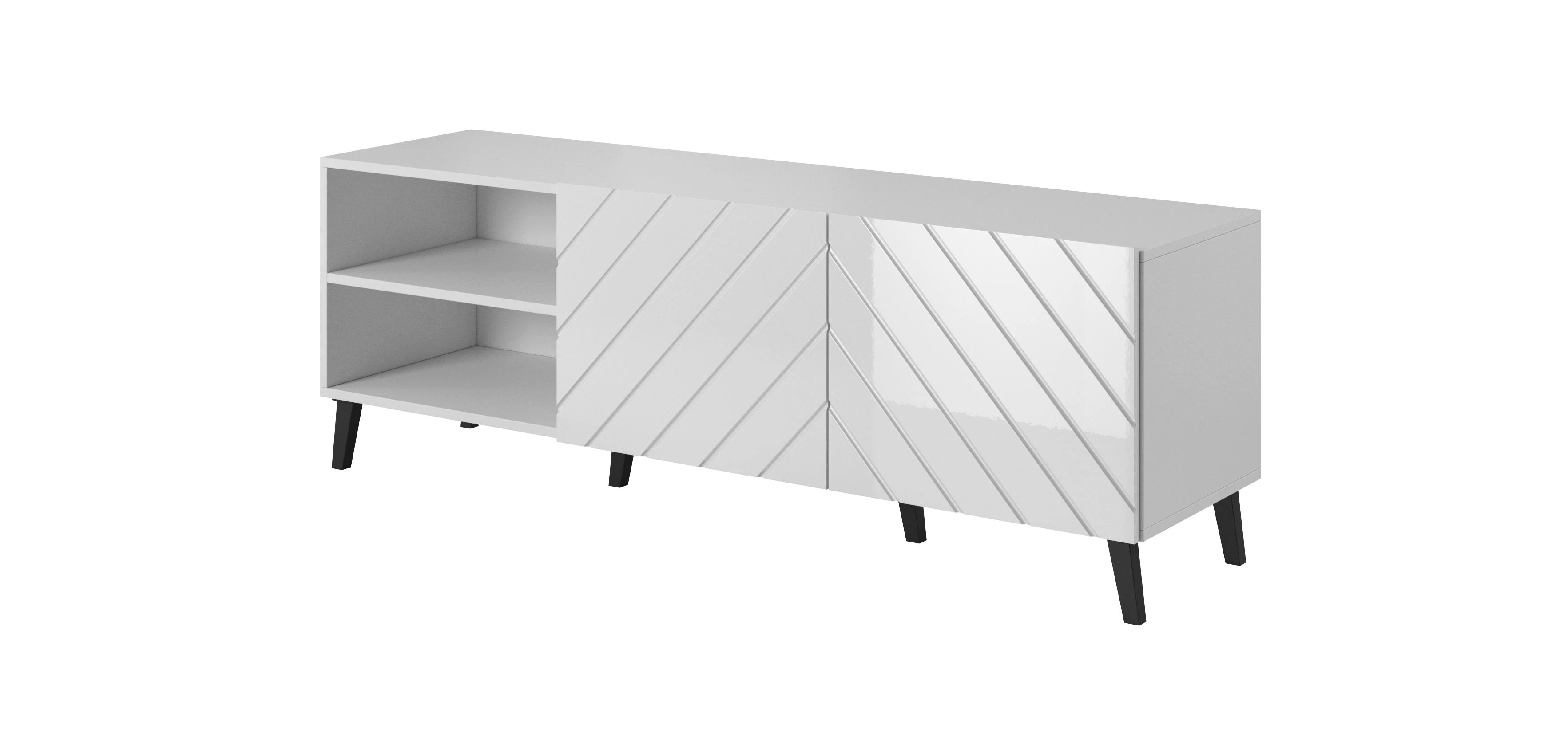 Cama Meble Televizoriaus Spintelė - Abeto 150x42x52 Balta Blizgi