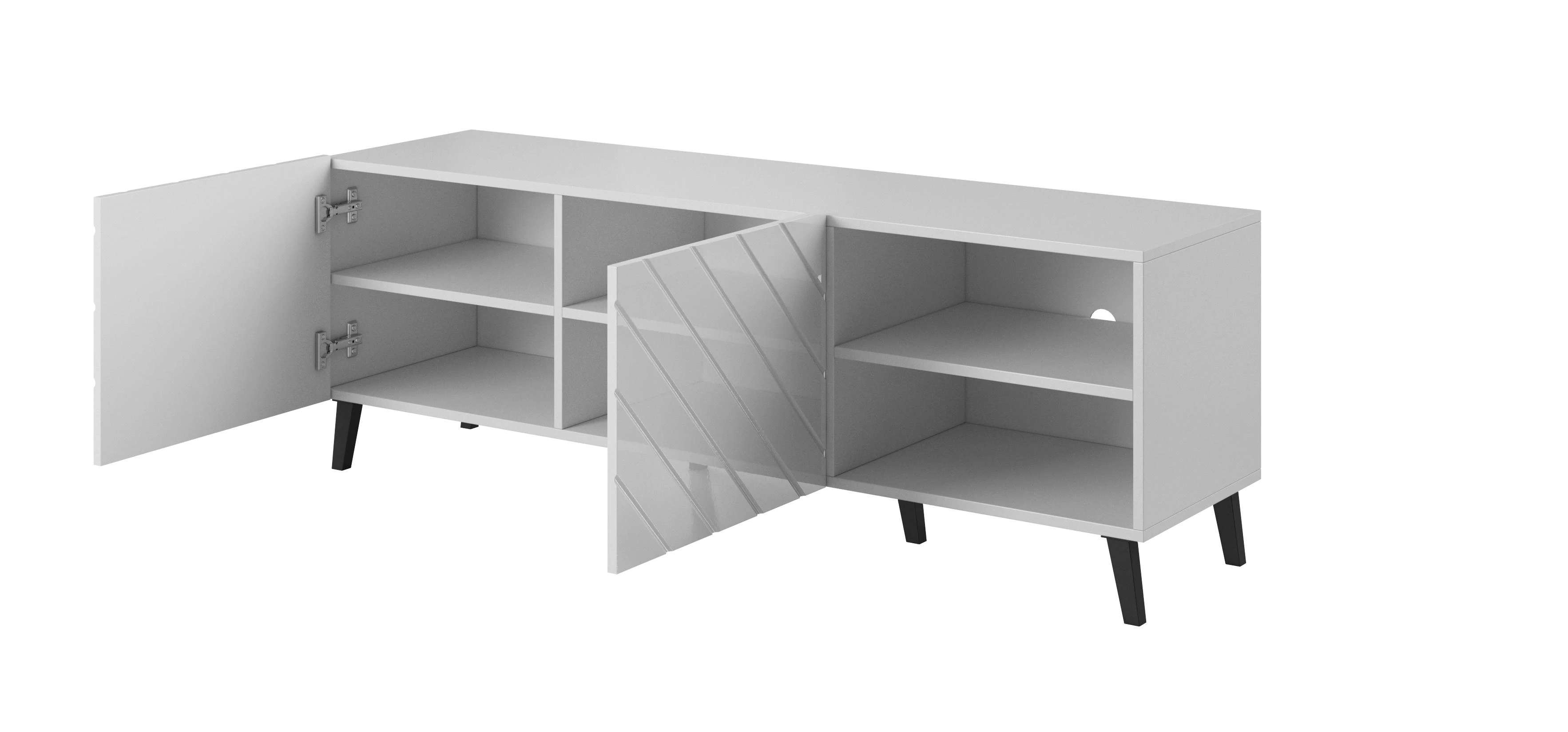 Cama Meble Televizoriaus Spintelė - Abeto 150x42x52 Balta Blizgi