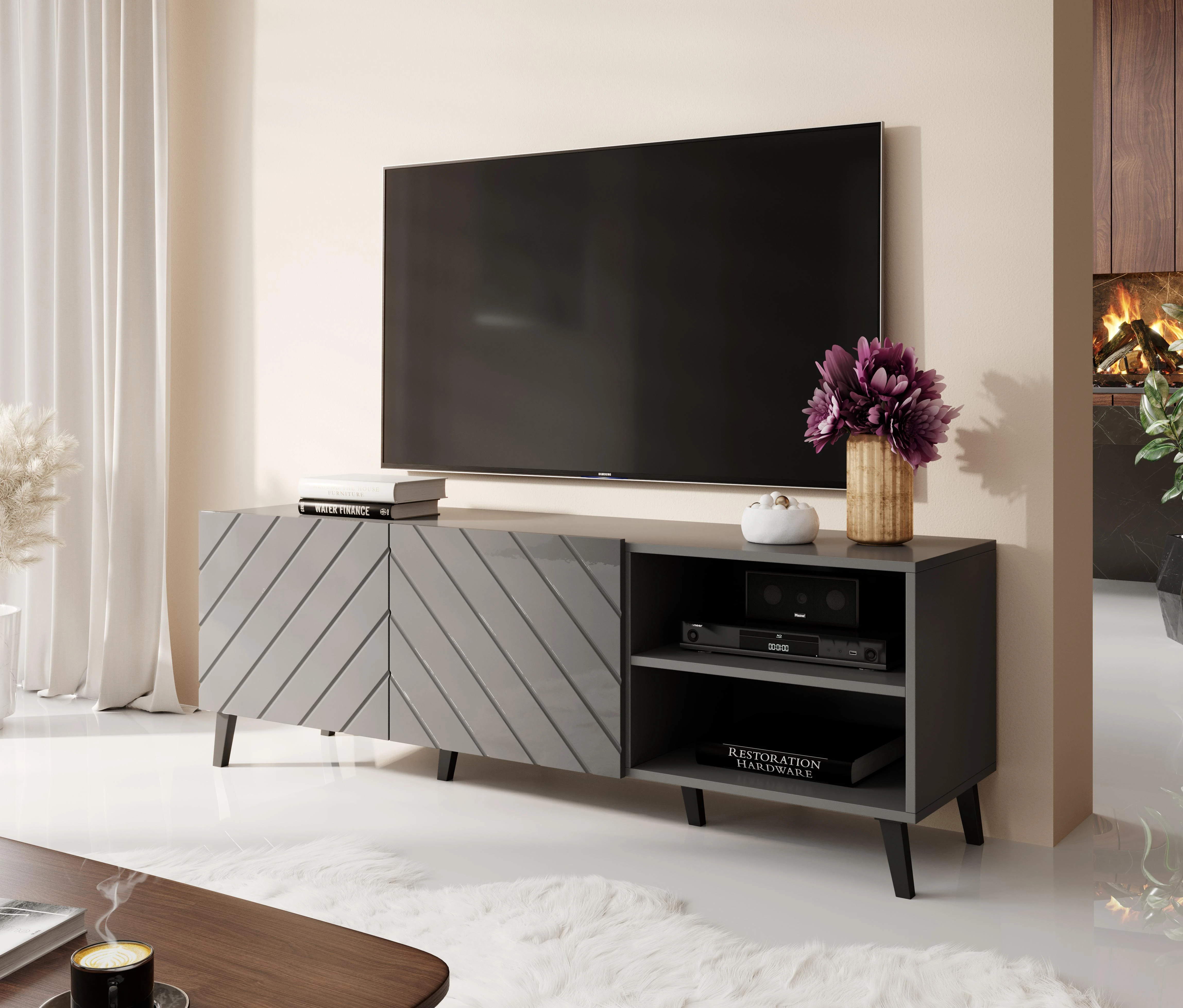 Cama Meble Saugojimo Spinta - Abeto 150x42x52 Grafitas/Blizgus