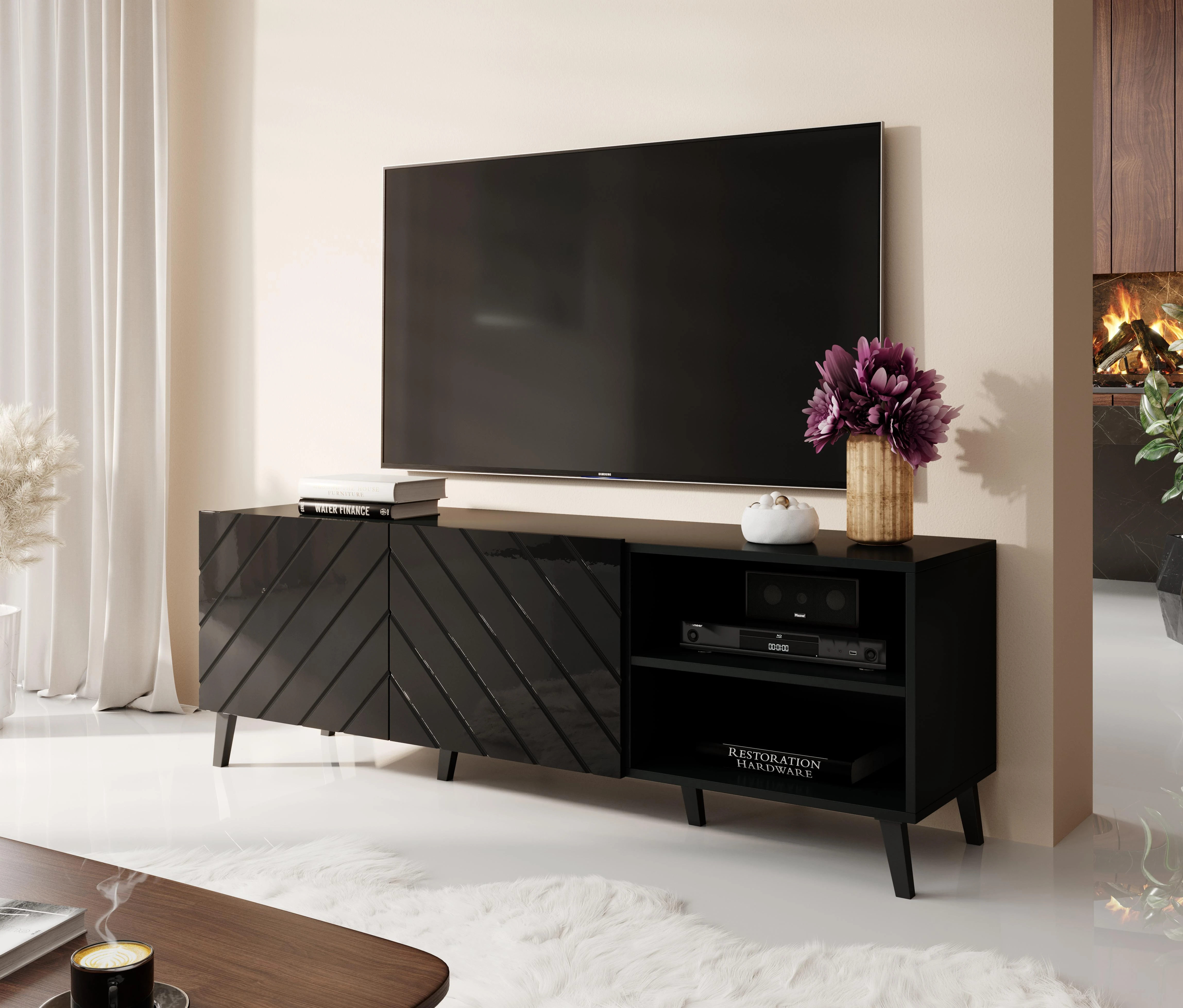 Cama Meble Baldų Spinta - Abeto 150x42x52 Juoda Blizgi