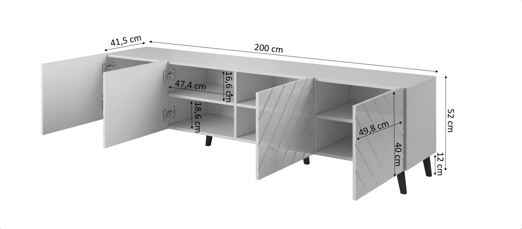 Cama Meble TV Spintelė - Abeto 200x42x52 Grafitas/Blizgus