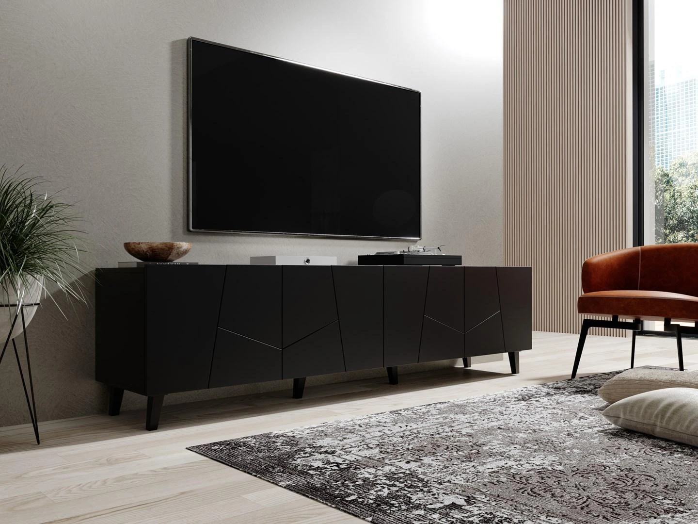 Laikiklis Cama Meble TV Spintelė - Etna 200x42x52, Juodas