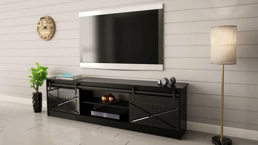 Laikiklis Cama Meble TV Spintelė - Granero 200x56,7x35 Juoda Blizgi