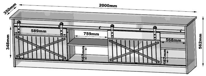 Laikiklis Cama Meble TV Spintelė - Granero 200x56.7x35 Senas Medis
