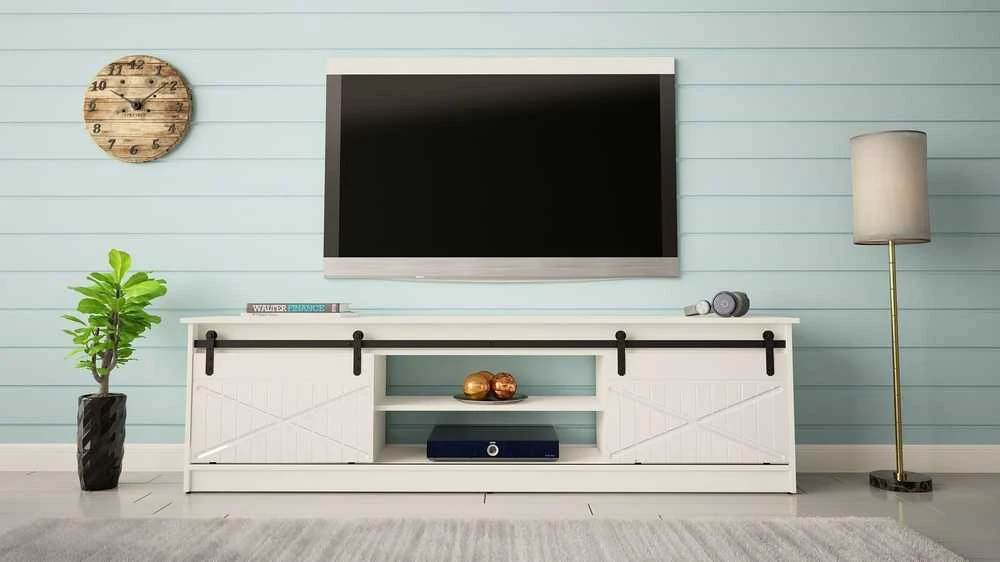 Laikiklis Cama Meble TV Spintelė - Granero 200x56,7x35 Balta/Blizgi Balta
