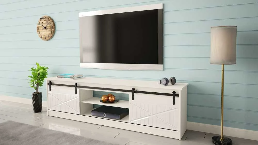 Laikiklis Cama Meble TV Spintelė - Granero 200x56,7x35 Balta/Blizgi Balta