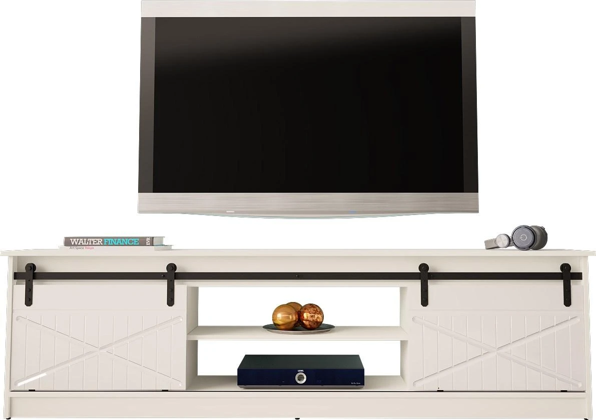 Laikiklis Cama Meble TV Spintelė - Granero 200x56,7x35 Balta/Blizgi Balta