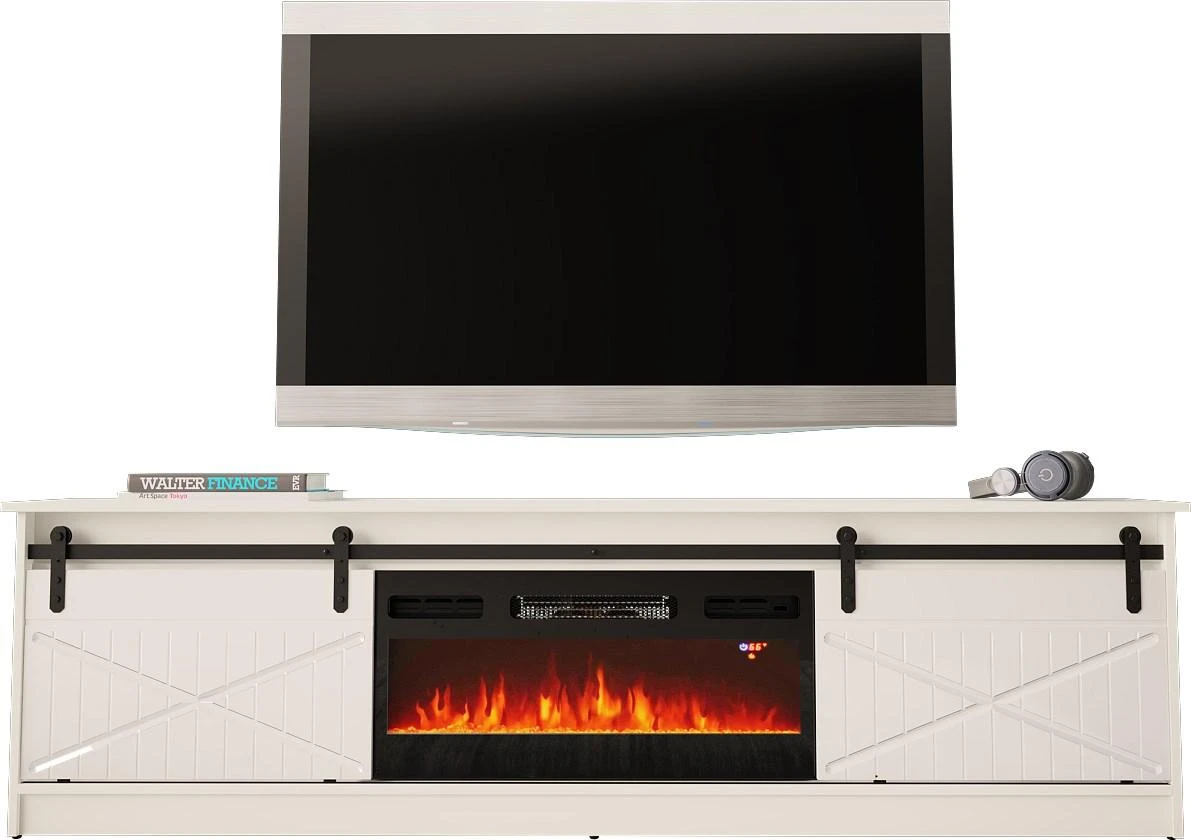 Laikiklis Cama Meble Spintelė Su Židiniu - Granero 200x56,7x35 Balta/Blizgi Balta