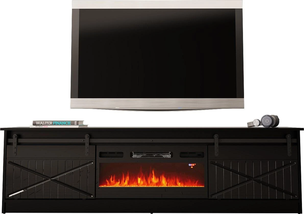 Laikiklis Cama Meble Židinys - RTV Granero 200x56,7x35 Juodas/Blizgus
