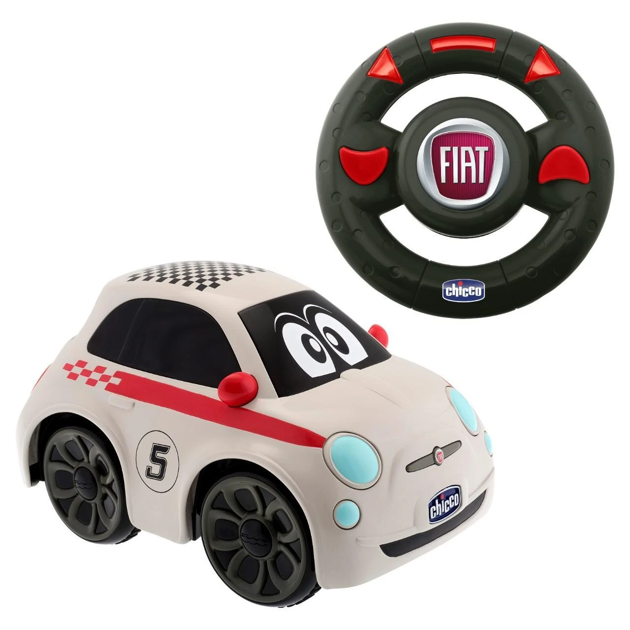 Chicco Žaislinis baltas Fiat 500 su nuotolinio valdymo pultu vairu