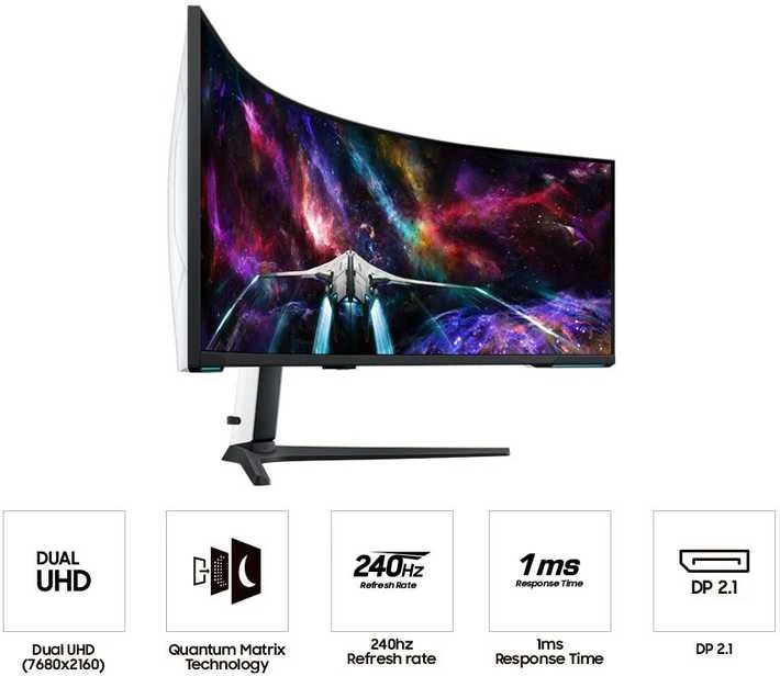Monitorius Samsung | Odyssey Neo G9 G95NC curved screen | LS57CG952NUXEN | 57 " | VA | Double UHD | 32:9 | 240 Hz | 1 ms | 2160 pikselių | 350 cd/m² | HDMI jungtys quantity 3 | Baltas | Garantija 24 mėn.