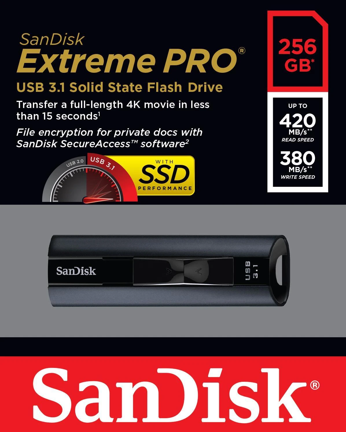 USB laikmena SanDisk Extreme Pro, 256GB